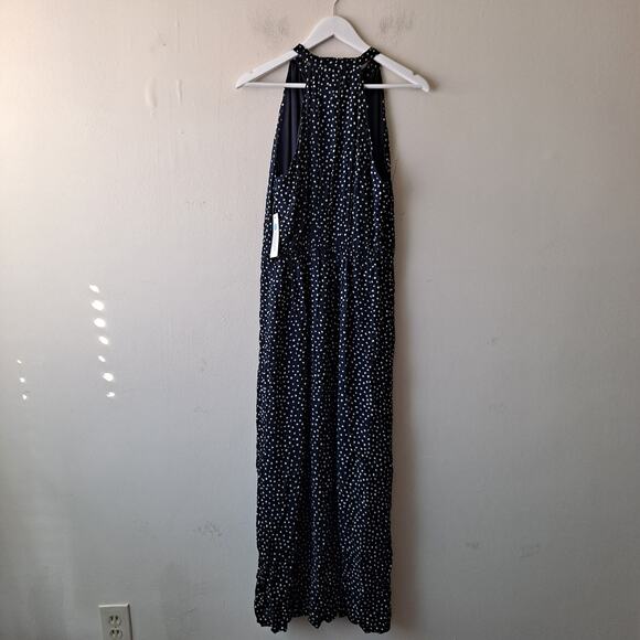 NWT THML Maddox Dress Polka Dot Embroidered Sleeveless Maxi Navy Womens Size XLP - Picture 4 of 12